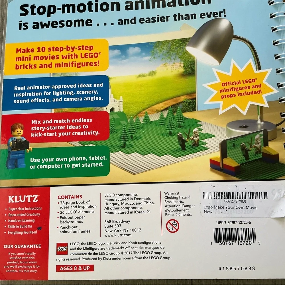 Lego make your own movie book Klutz guide to stop animation minifigures 36Pcs